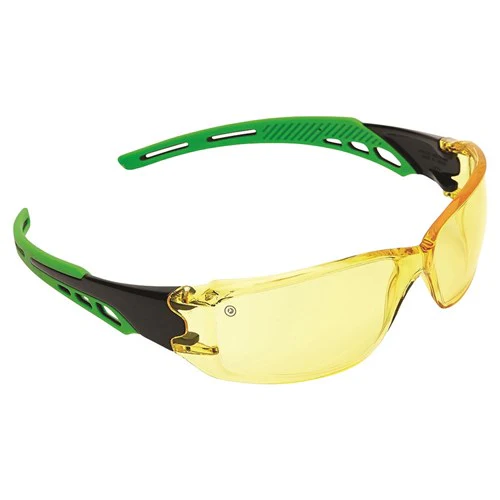SAFETY GLASSES CIRRUS GREEN ARMS AMBER A/F LENS